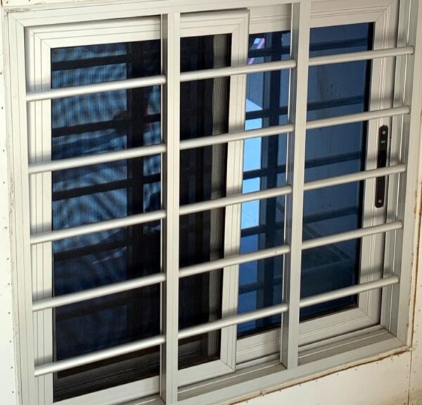 Aluminium Window With Fly Screen & Burglar Bars - Bronze