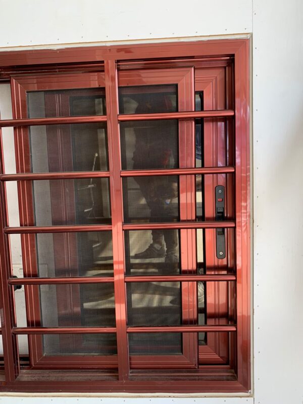 Aluminium Window With Fly Screen & Burglar Bars - Maroon - Image 2